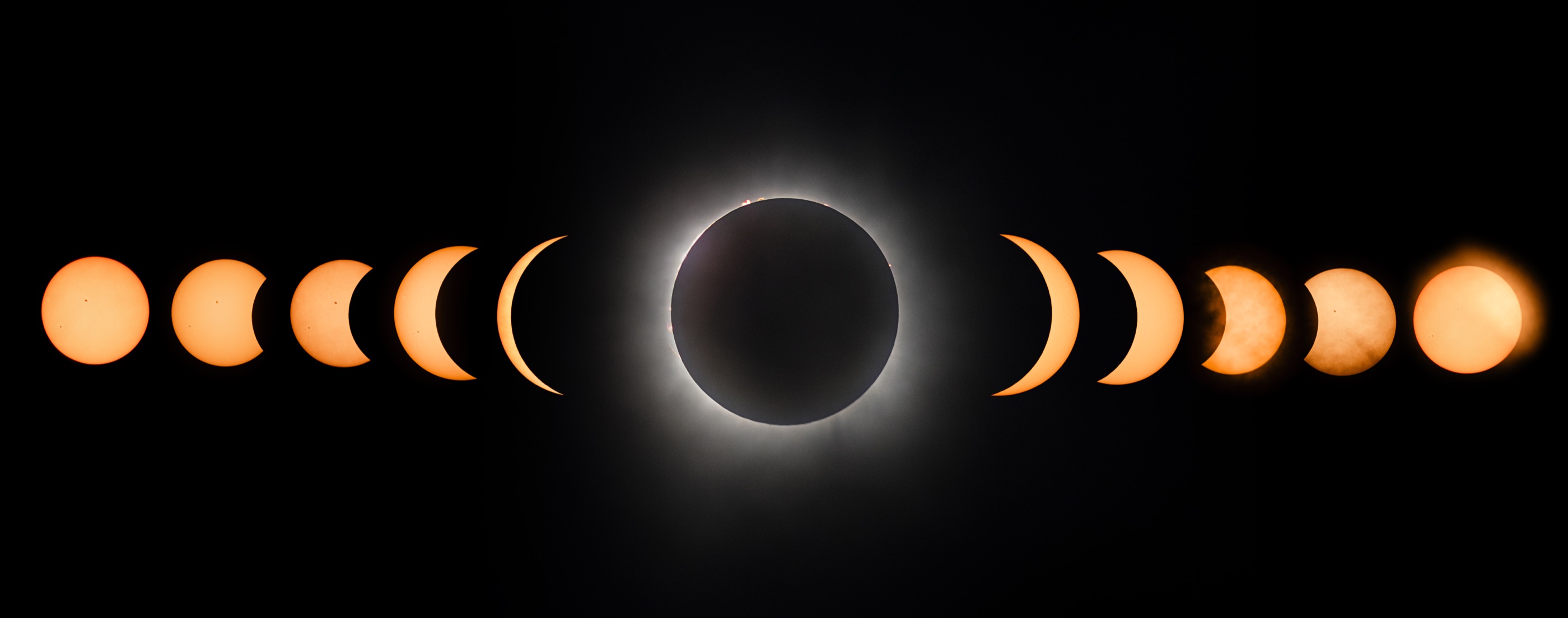 Sequence of the total solar eclipse from partial phases into totality